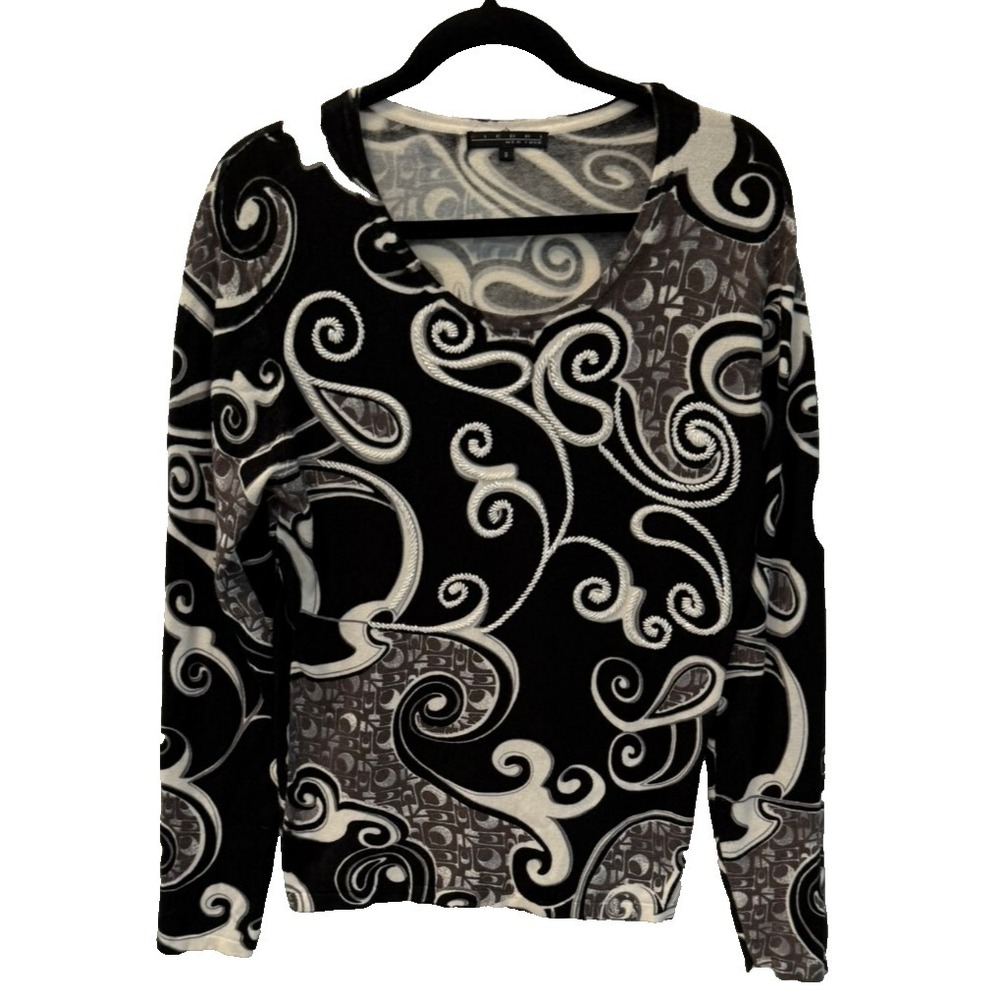 Pierri New York Size Small Paisley Print Beaded Viscose Spandex Knit Top Sweater